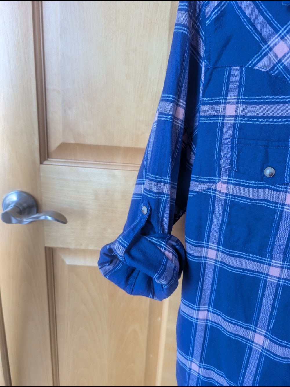JACHS Girlfriend Navy and Pink Plaid Snap-Front Shirt - Picture 5 of 9
